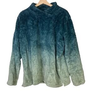 A630352 DENIM & CO Dip Dye Sherpa Wrap Neck Long Sleeve Top Fall Teal XL